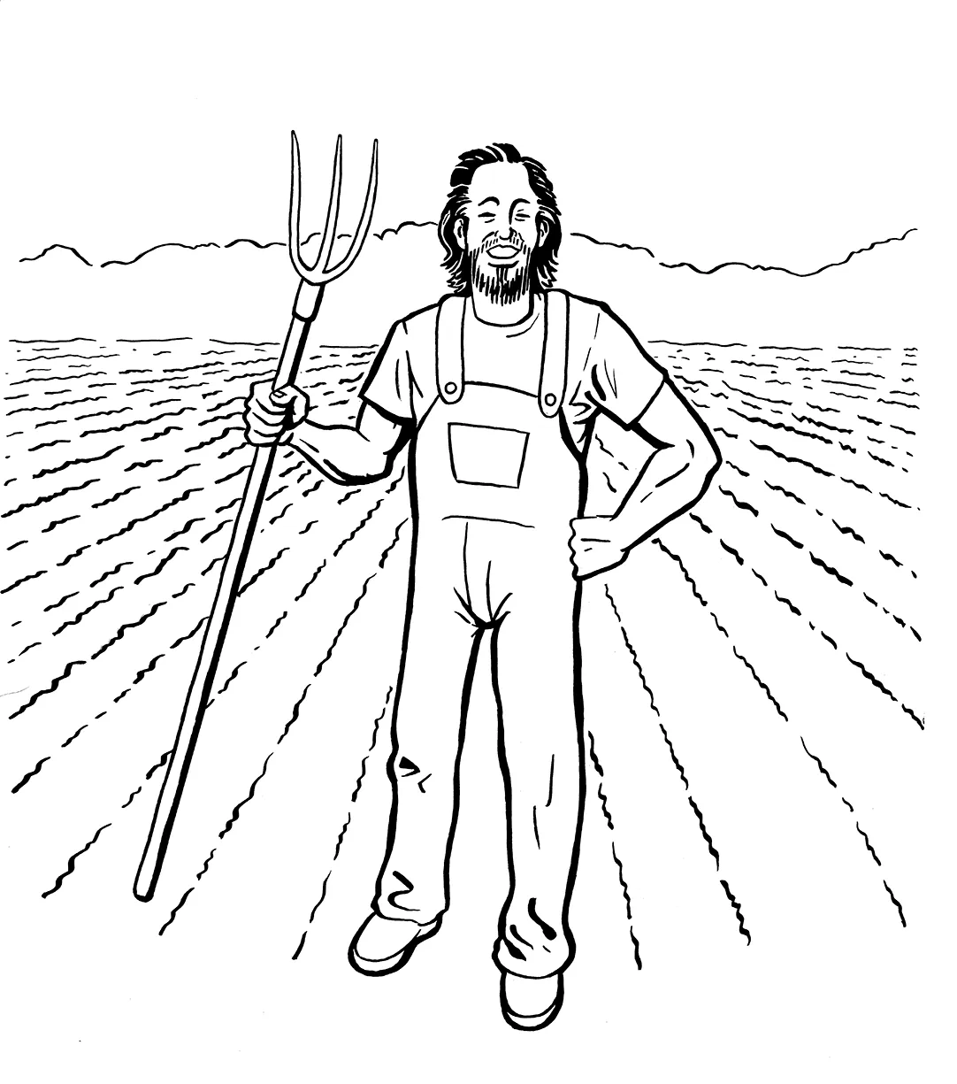 An early ink drawing before settling on the final vector art style.